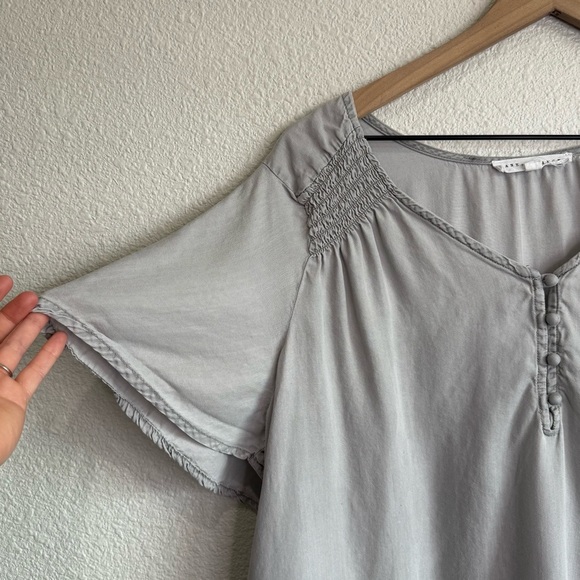 Jane and Delancey Blouse 1X Gray Boho Flowy Sleeve High Low Casual Minimal - Picture 2 of 7